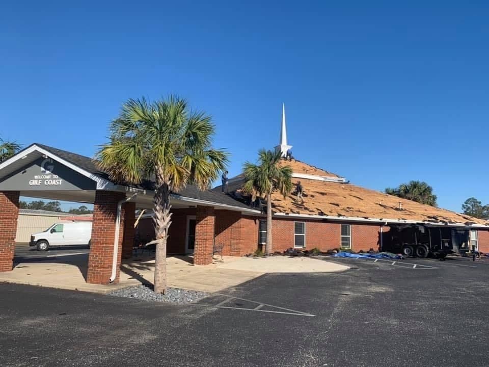 Commercial roof replacement in progress